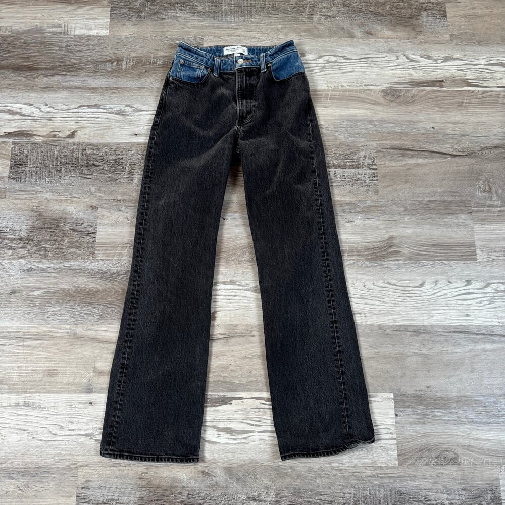 Abercrombie Curve Love 90s Relaxed Jeans Two Tone Black High Rise Streetwear 24